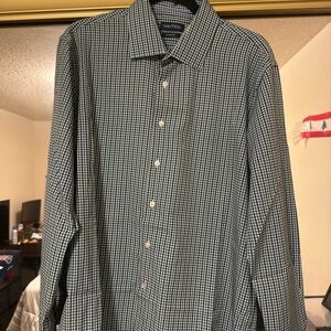 Nautica Men's Green Blue and White Plaid Button Down Shirt